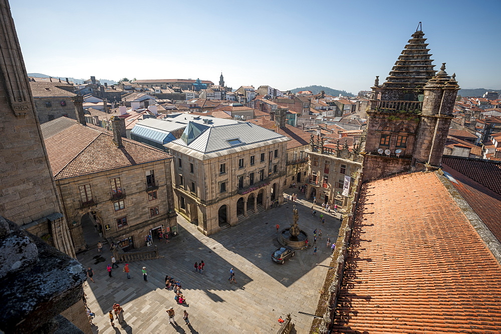 View from the roof of the Cathedral of Santiago de Compostela, UNESCO World Heritage Site, Santiago de Compostela, A Coruna, Galicia, Spain, Europe