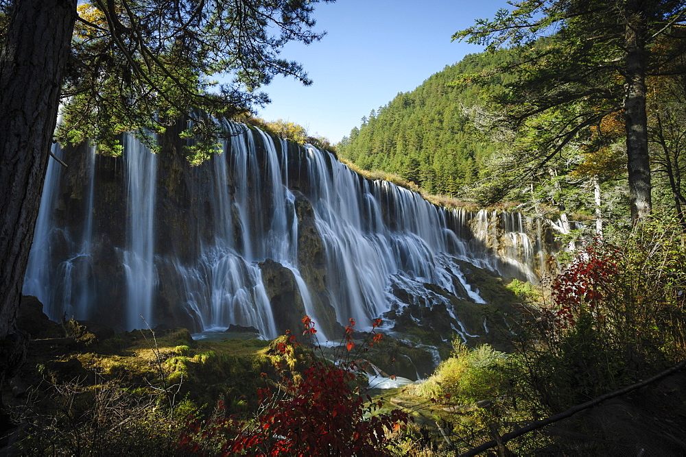 Pearl Shoal Waterfall, Jiuzhaigou (Nine Village Valley), UNESCO World Heritage Site, Sichuan province, China, Asia