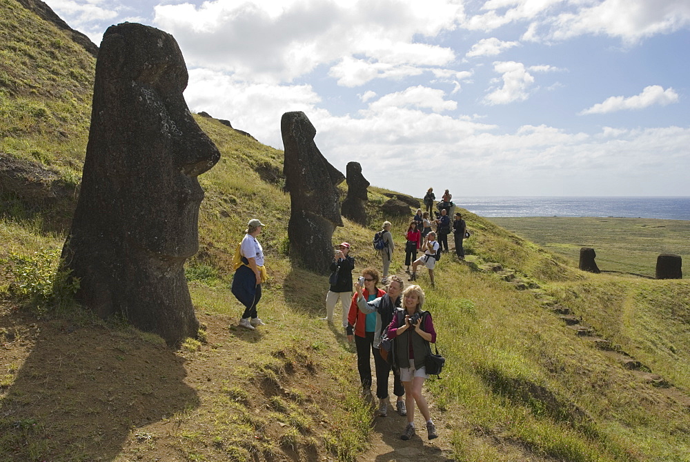 Moai quarry, Ranu Raraku Volcano, UNESCO World Heritage Site, Easter Island (Rapa Nui), Chile, South America