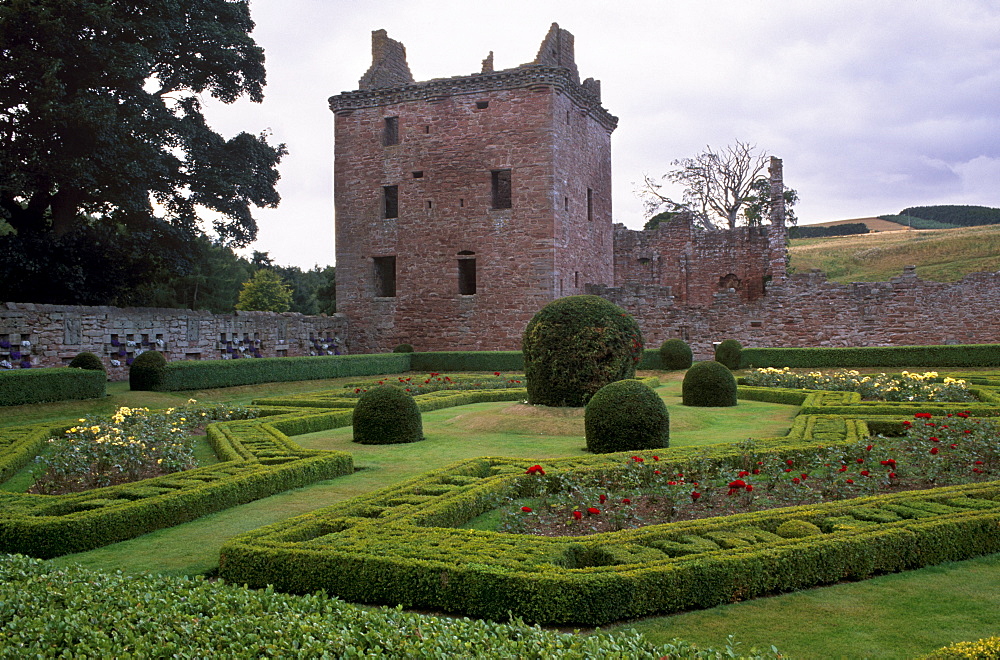 Edzell Castle dating from the 17th century, with a late medieval tower house, and garden, near Edzell Village and Brechin, Angus, Scotland, United Kingdom, Europe