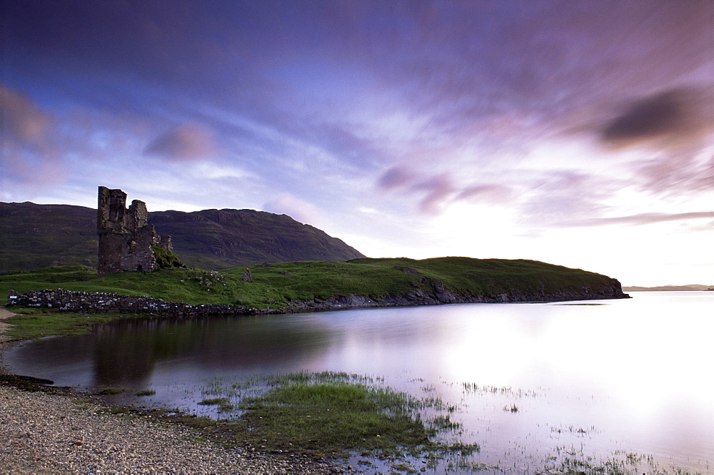 Ardwreck Castle and Loch Assynt, Highlands, Scotland, United Kingdom, Europe