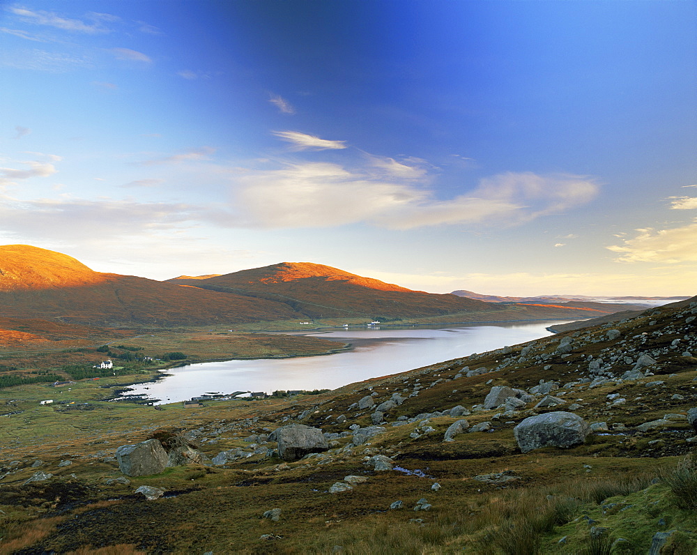 View over Ardvourlie (Aird a Mhulhaid), Borglass (Bogha Glass) and Loch Seaforth, North Harris, Outer Hebrides, Scotland, United Kingdom, Europe