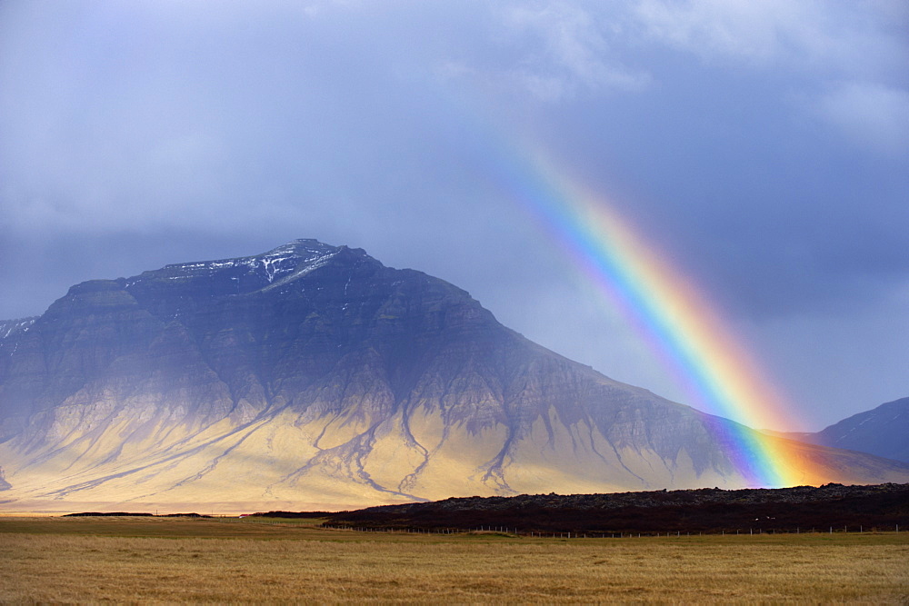 Rainbow over hills, Snaefellsnes Peninsula, West Iceland, Iceland, Polar Regions