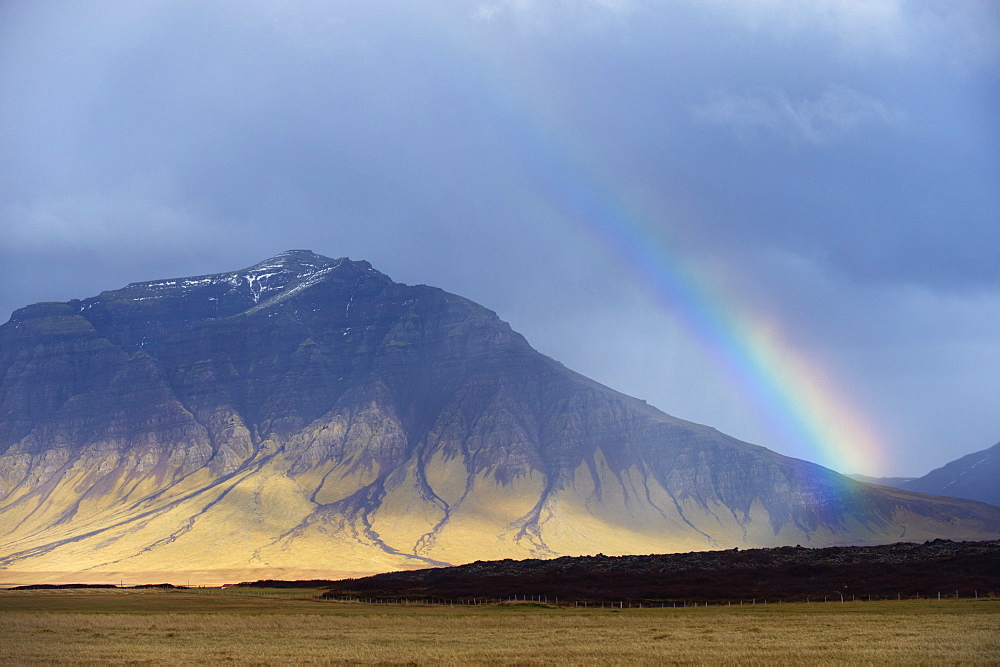 Rainbow over hills, Snaefellsnes Peninsula, West Iceland, Iceland, Polar Regions