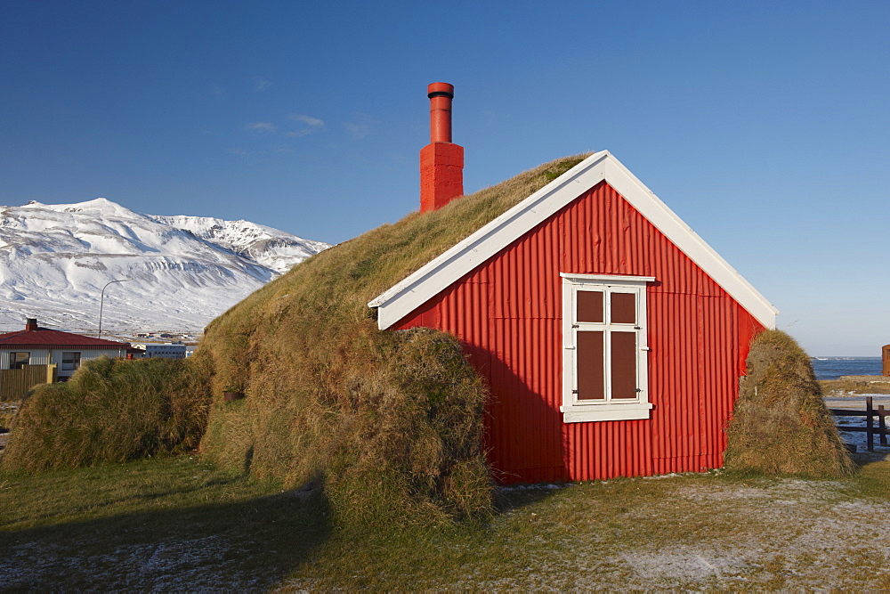 Lindarbakki turf house at Bakkagerdi, Borgarfjordur Eystri, East Fjords area, Iceland, Polar Regions