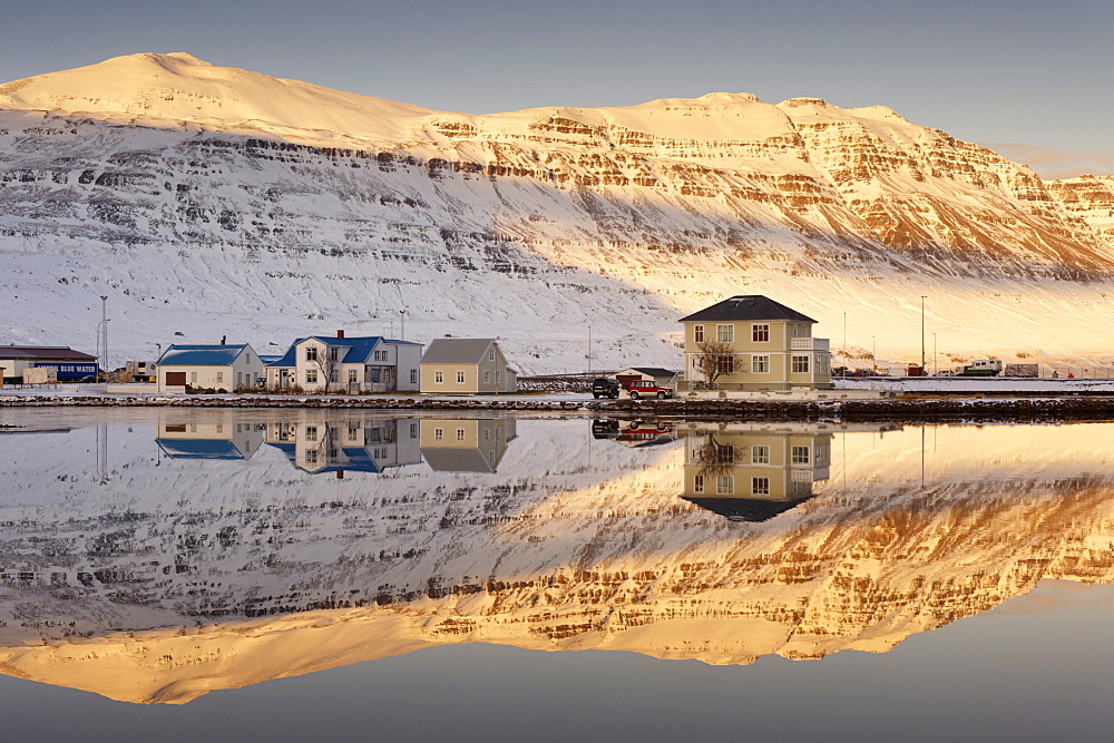 Seydisfjordur, town founded in 1895 by a Norwegian fishing company, now main ferry port to and from Europe in the East Fjords, Iceland, Polar Regions