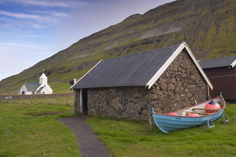 Traditional buildings at Dalur, Sandoy, Faroe Islands (Faroes), Denmark, Europe