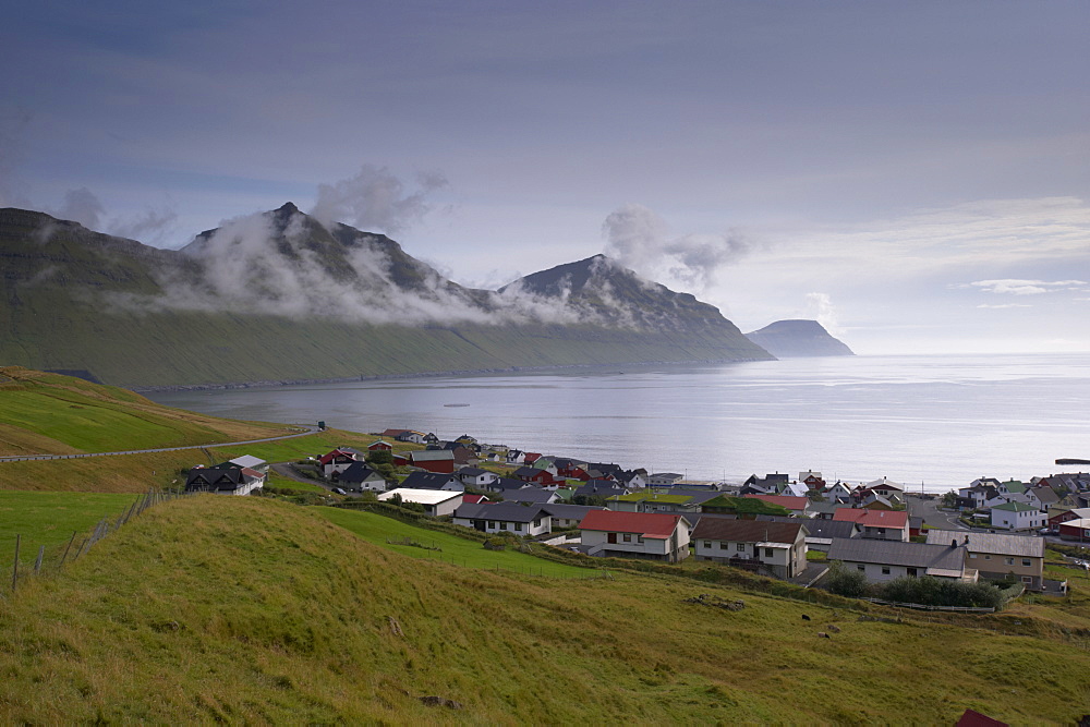 Sydrugota village and Gotuvik bay, Eysturoy Island, Faroe Islands (Faroes), Denmark, Europe