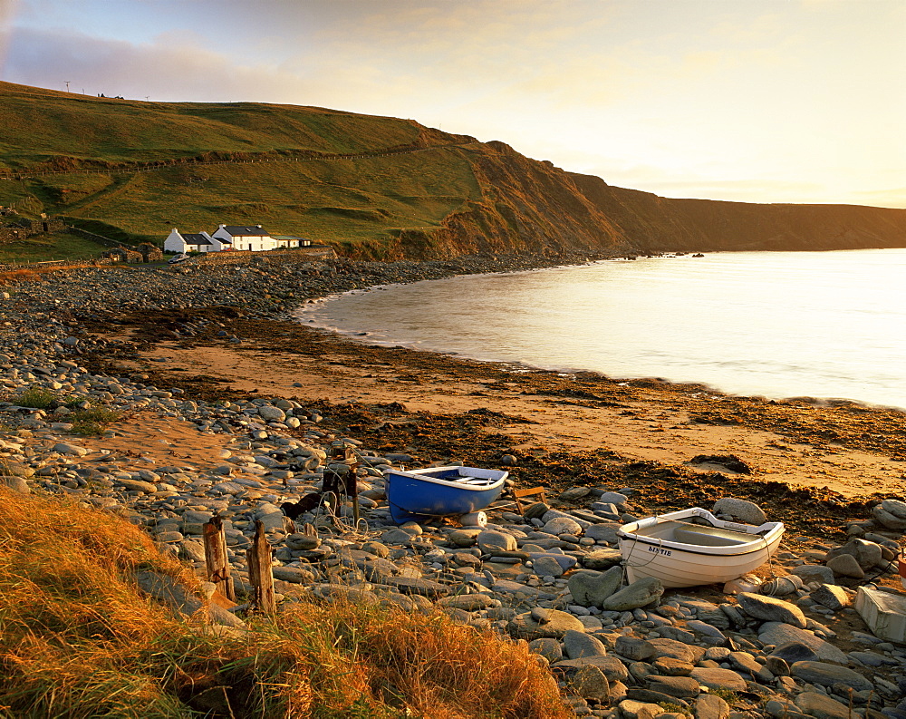 Boats at Nor Wick on the northeast tip of the island, Unst, Shetland Islands, Scotland, United Kingdom, Europe