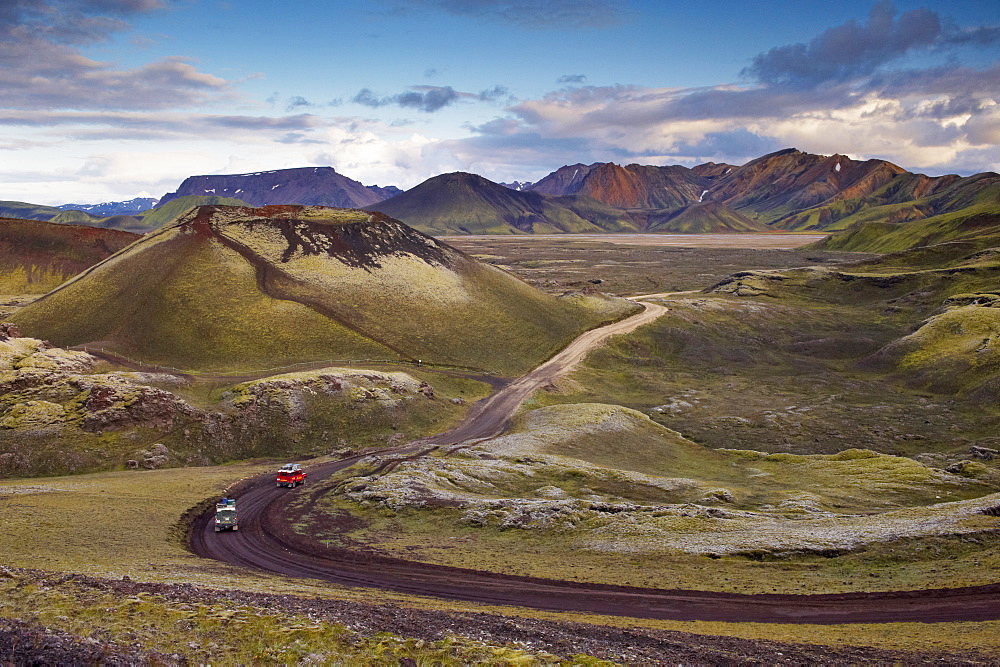 Small volcano and mountains in Nordunamshraun, seen from Namshraun, Landmannalaugar area, Fjallabak region, Iceland, Polar Regions