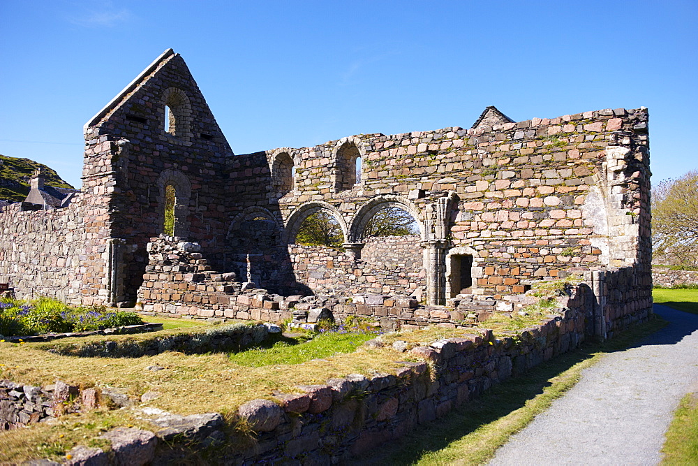 Iona Nunnery, nave arcades in the nunnery church, Iona, Inner Hebrides, Scotland, United Kingdom, Europe