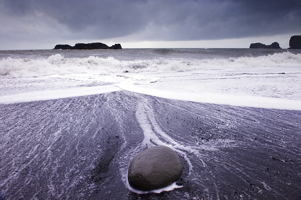 Rough sea on Reynisfjara black sand beach, near Vik, in the south of Iceland (Sudurland), Polar Regions