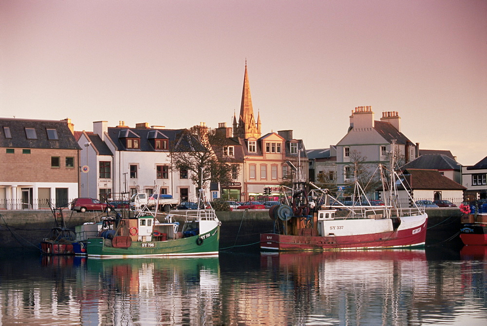 Stornoway harbour at sunset, Lewis, Outer Hebrides, Scotland, United Kingdom, Europe