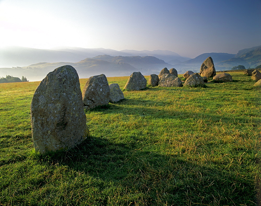 The Neolithic Castlerigg Stone Circle at dawn, near Keswick, Lake District National Park, Cumbria, England, United Kigndom, Europe