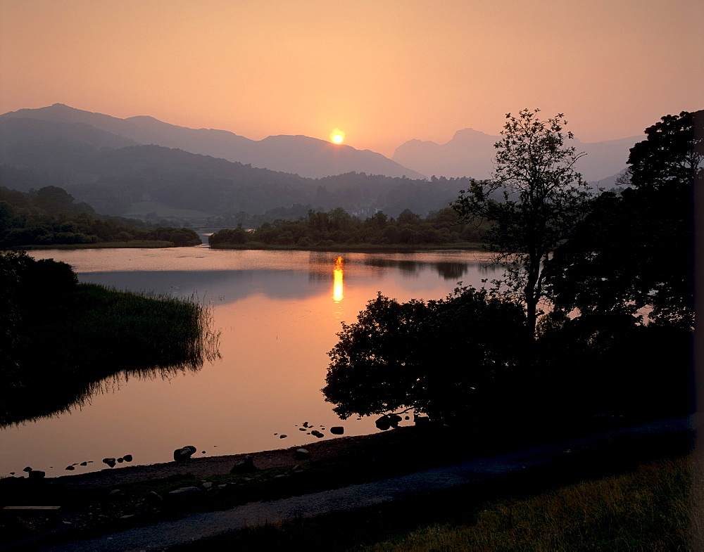 Sunset on Elter Water, near Ambleside, Lake District National Park, Cumbria, England, United Kingdom, Europe