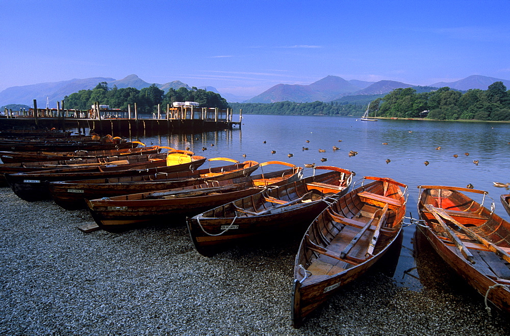 Boats on Derwent Water at Keswick, Lake District National Park, Cumbria, England, United Kingdom, Europe