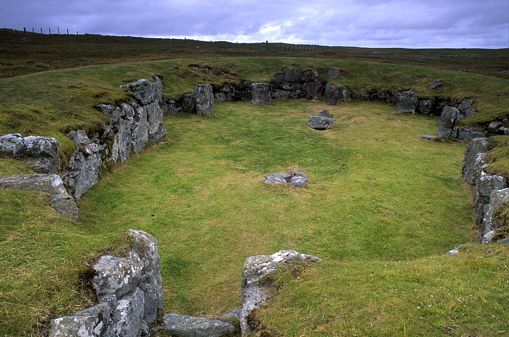 Large Neolithic communal house or temple, Stanydale Temple Neolithic site, Stanydale, West Mainland, Shetland Islands, Scotland, United Kingdom, Europe