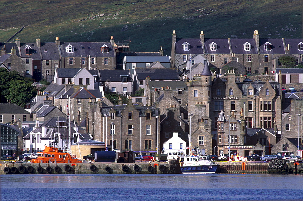 Lerwick seafront, from Bressay, Shetland Islands, Scotland, United Kingdom, Europe