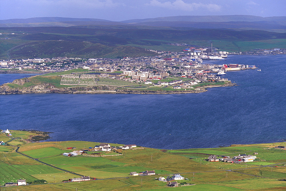 Lerwick town and Bressay Sound from Bressay Island, Shetland Islands, Scotland, United Kingdom, Europe