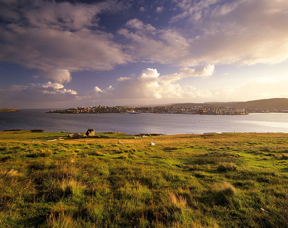 Bressay, Lerwick town and Bressay Sound from Bressay Island, Shetland Islands, Scotland, United Kingdom, Europe