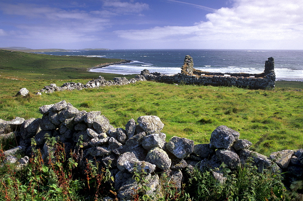 Abandoned house near Sandwick, Unst, Shetland Islands, Scotland, United Kingdom, Europe