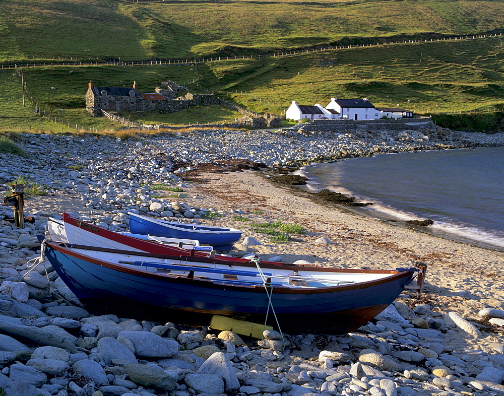 Traditional Shetland boats at Nor Wick, Unst, Shetland Islands, Scotland, United Kingdom, Europe