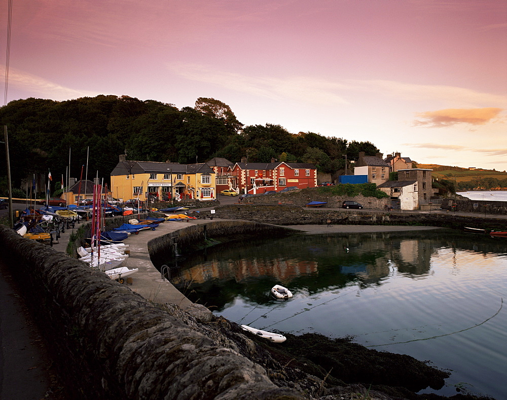 Marine Hotel at sunset, Glandore, County Cork, Munster, Republic of Ireland (Eire), Europe