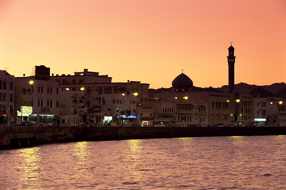 Mutrah seafront at dusk, Muscat, Oman, Middle East