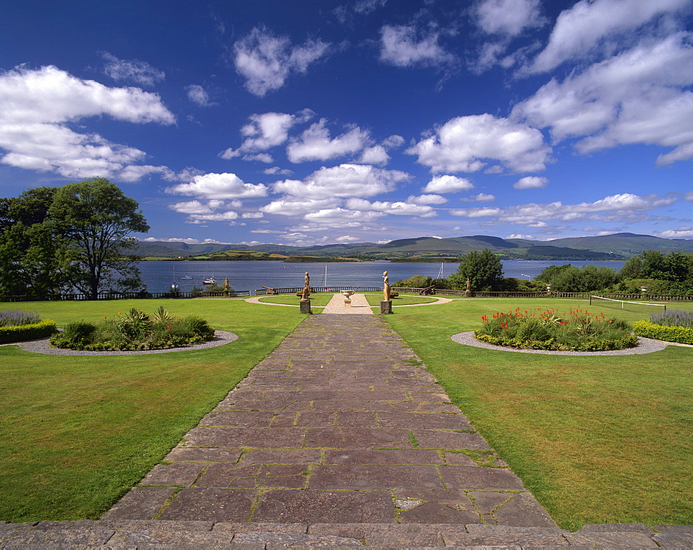 Gardens of Bantry House dating from 1720, Bantry Bay behind, Bantry, County Cork, Munster, Republic of Ireland, Europe