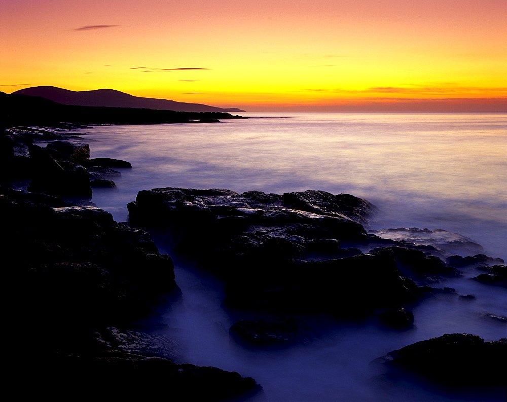 Sunset over the Sound of Taransay, South Harris, Harris, Outer Hebrides, Scotland, United Kingdom, Europe