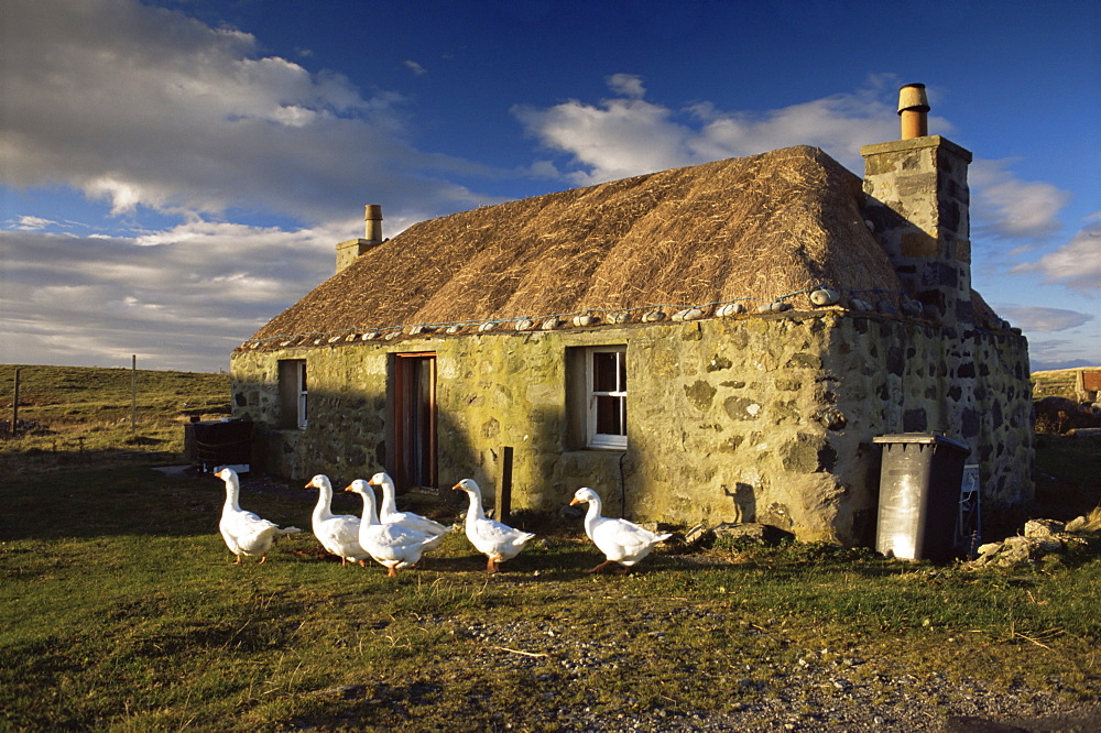 Thatched house, Howmore, South Uist, Outer Hebrides, Scotland, United Kingdom, Europe