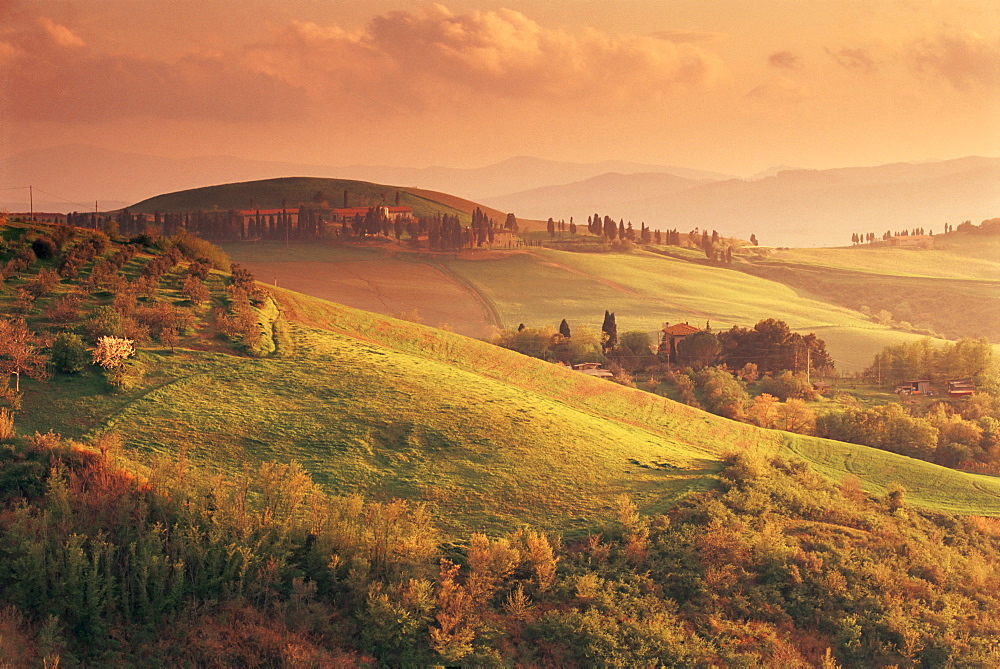 Countryside at sunset, Volterra, Tuscany, Italy, Europe