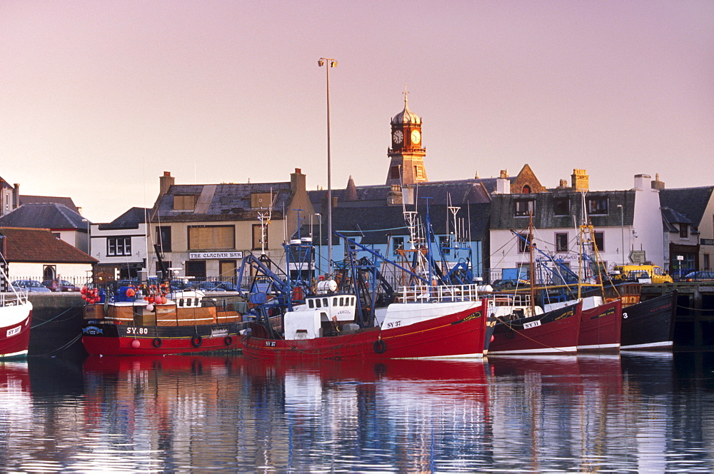 Stornoway (Steornabhagh) harbour at dusk, Isle of Lewis, Outer Hebrides, Scotland, United Kingdom, Europe