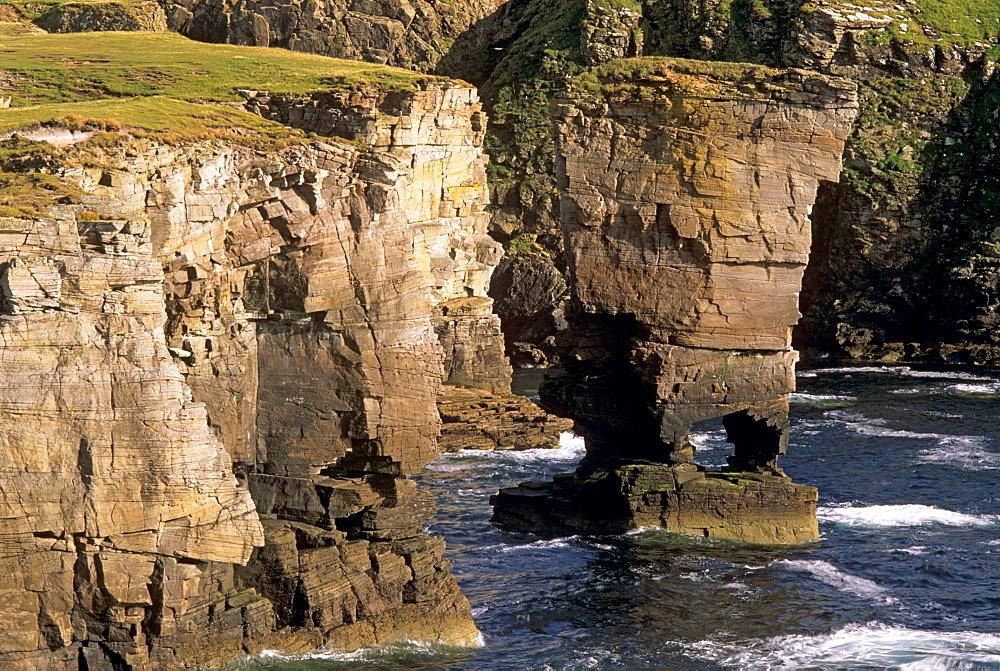 Yesnaby Castle sea stack, rock eroded by the sea, Mainland, Orkney Islands, Scotland, United Kingdom, Europe