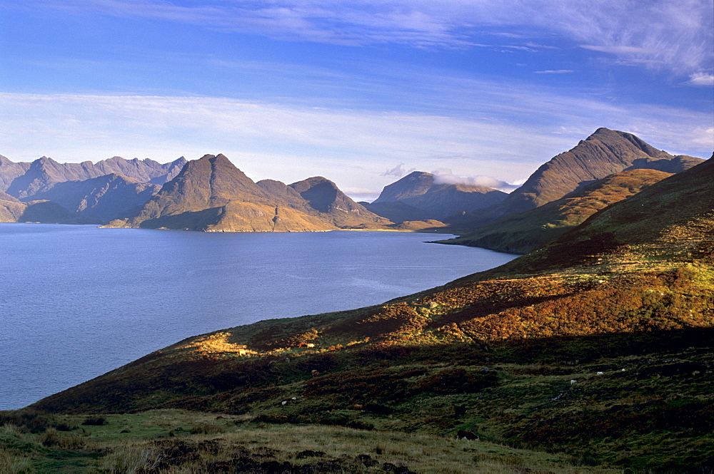 Loch Scavaig, and Black Cuillins in distance, Isle of Skye, Inner Hebrides, Scotland, United Kingdom, Europe