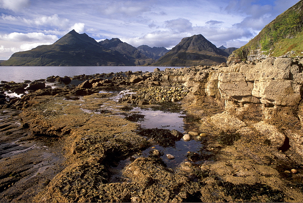 Loch Scavaig, and Black Cuillins in distance, Isle of Skye, Inner Hebrides, Scotland, United Kingdom, Europe