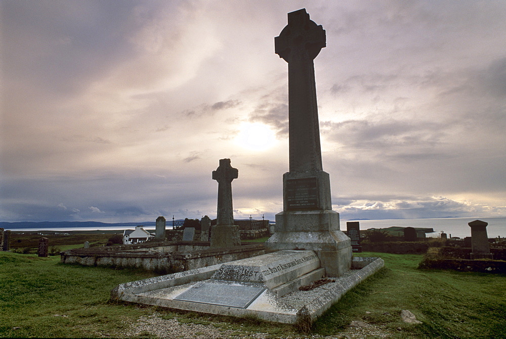 Monument to Flora MacDonald the young heroine who helped Bonnie Prince Charlie escape the English in 1746, Kilmuir graveyard, Trotternish, Isle of Skye, Inner Hebrides, Scotland, United Kingdom, Europe