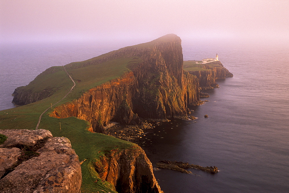 Neist Point lighthouse, the westernmost point of Skye, Duirinish, Isle of Skye, Inner Hebrides, Scotland, United Kingdom, Europe