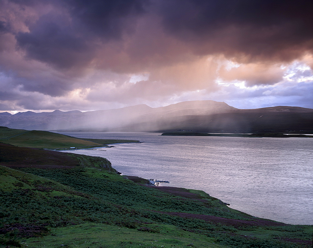 Heavy shower over Loch Broom, near Ullapool, Highland region, Scotland, United Kingdom, Europe