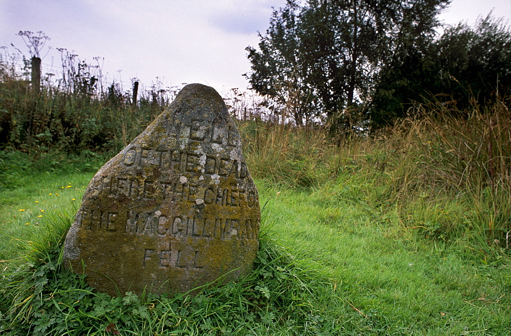 Headstone marking the Well of the Dead, Culloden Moor battlefield, near Inverness, Highland region, Scotland, United Kingdom, Europe