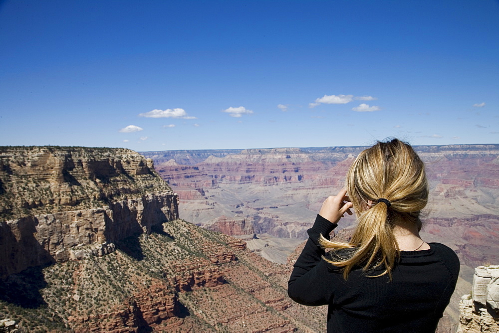 Woman taking photos, Grand Canyon National Park, UNESCO World Heritage Site, Arizona, United States of America, North America