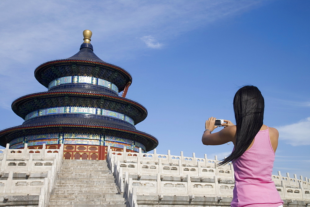 Asian woman at Temple of Heaven, UNESCO World Heritage Site, Beijing, China, Asia