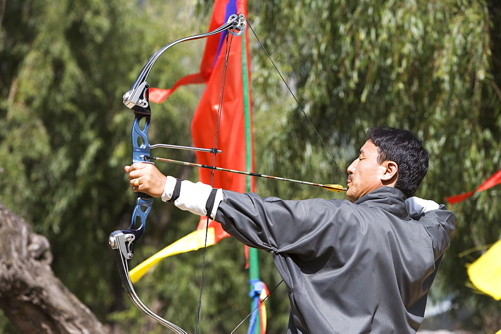 Archery, Bhutan's national sport, Paro, Bhutan, Asia