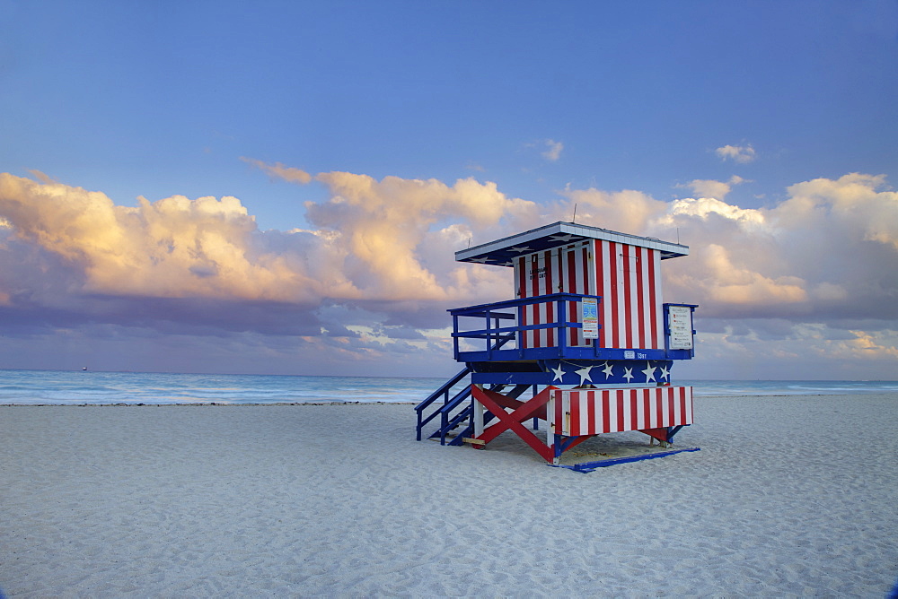 Lifeguard stand on South Beach, Miami Beach, Florida, United States of America, North America