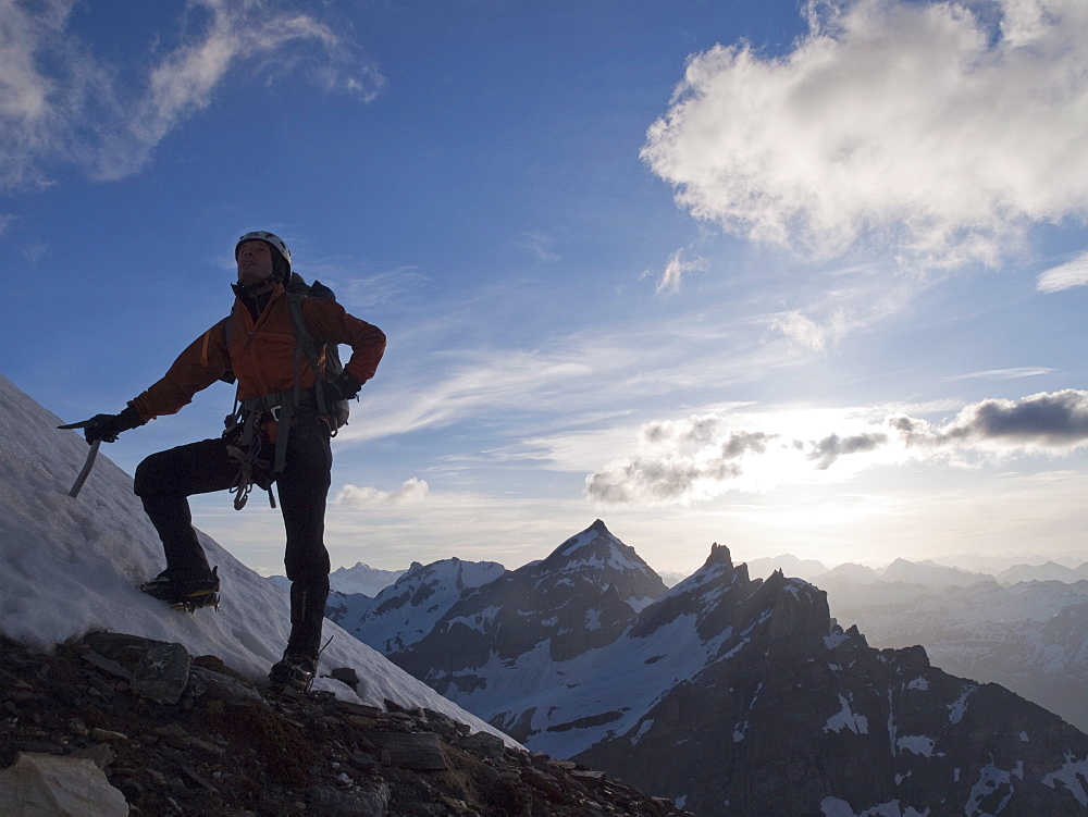 Climber ascending Mount Rosa, Italian Alps, Piedmont, Italy, Europe