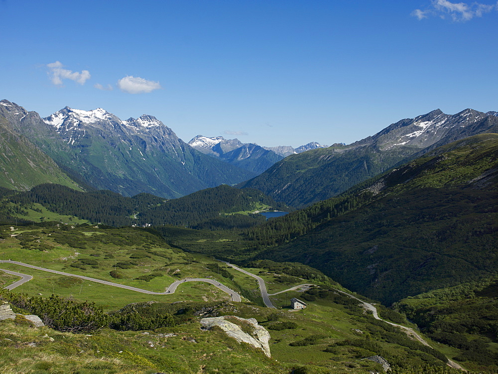 The road to Splugen Pass, Canton Graubunden, Swiss Alps, Switzerland, Europe