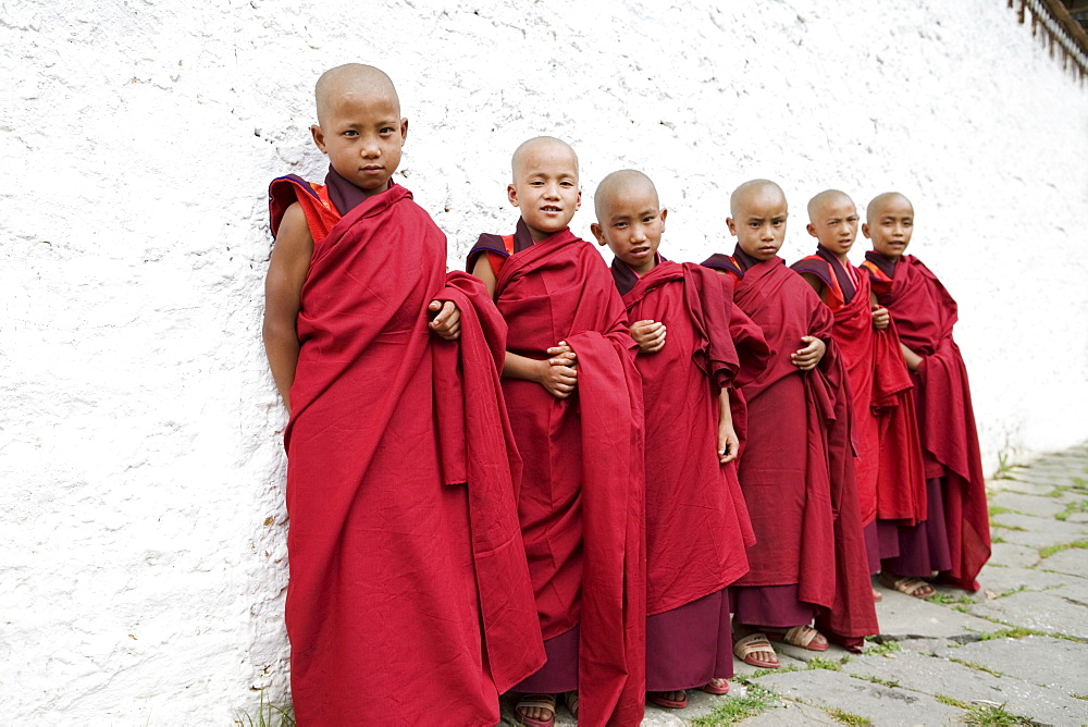 Young Buddhist monks, Karchu Dratsang Monastery, Bumthang, Bhutan, Asia