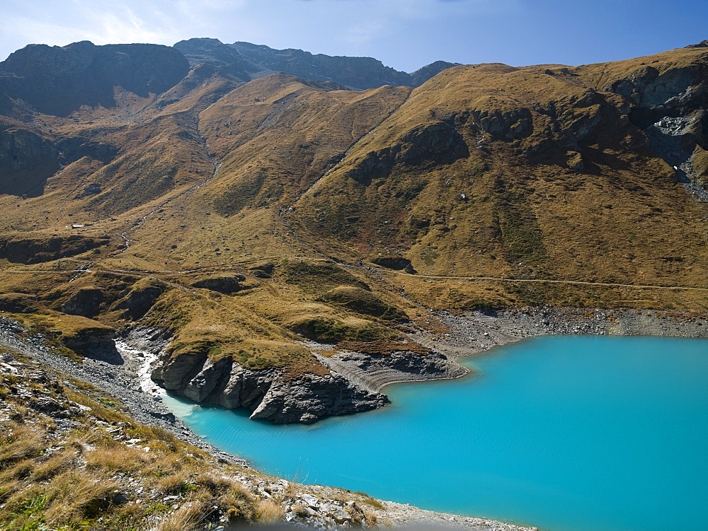 Lake Moiry, near the Walser village of Grimentz, Valais, Swiss Alps, Switzerland, Europe