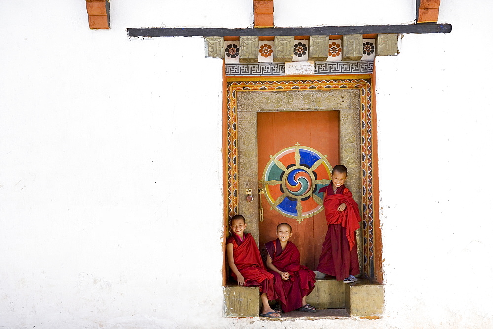 Buddhist monks, Paro Dzong, Paro, Bhutan, Asia