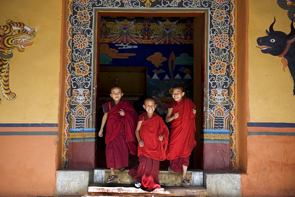 Buddhist monks, Paro Dzong, Paro, Bhutan, Asia